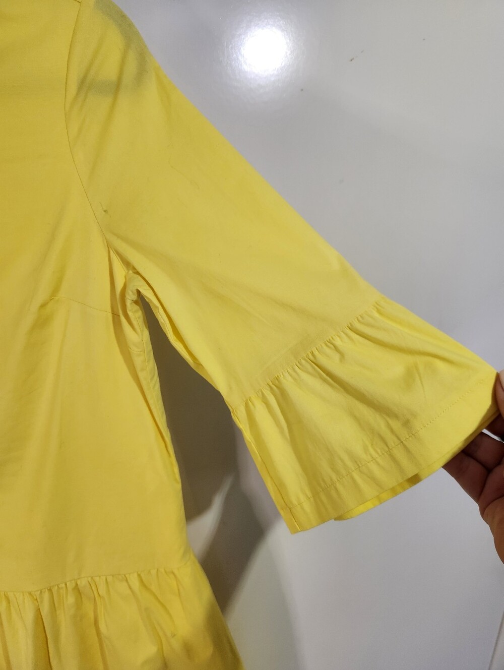 DKNY Bright Yellow Button-Down Ruffle Hem Mini Dress Size 10 - Picture 6 of 8